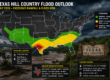 Map showing the July 2026 Texas Hill Country flood outlook with excessive rainfall and flood risk zones